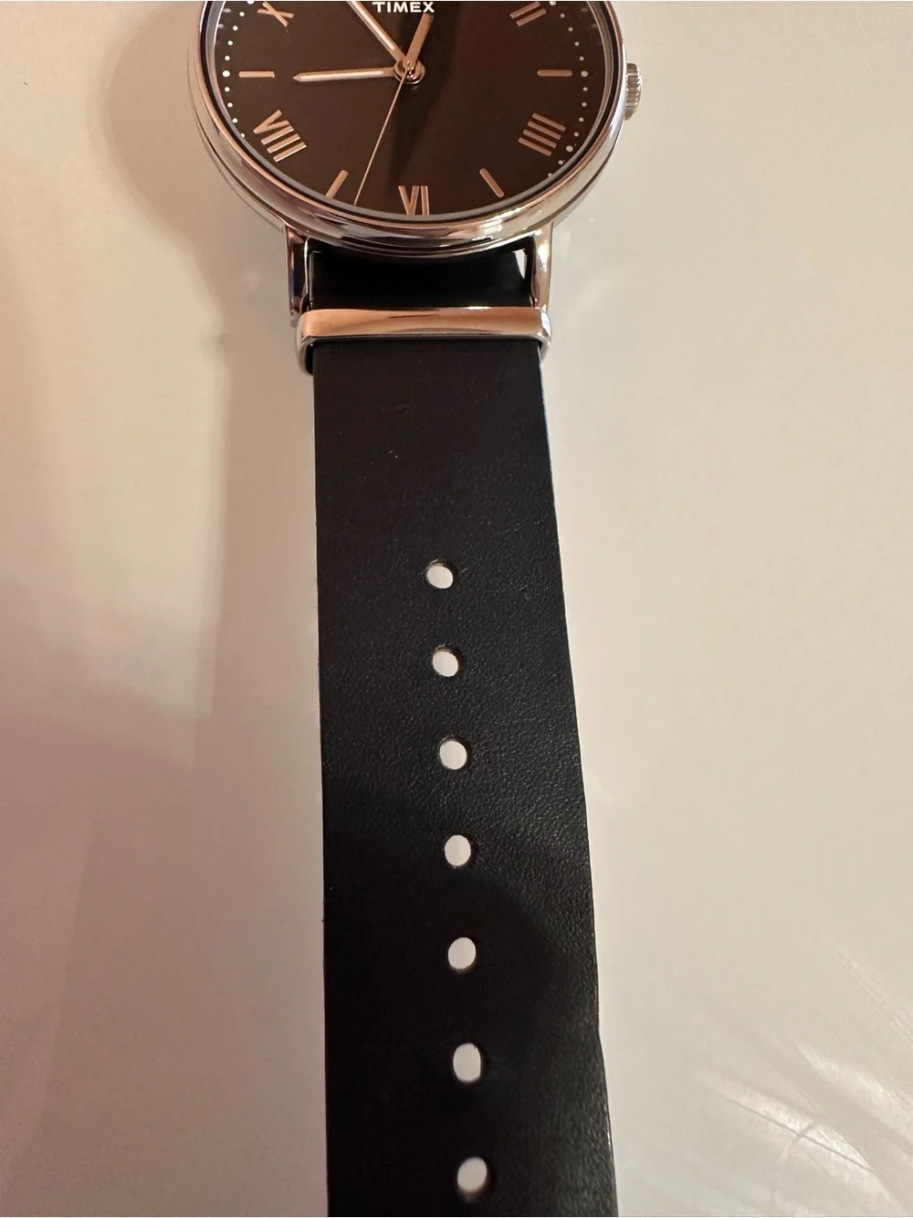 Timex Southview Genuine Leather NATO Strap Chrome Silver Accent Black Dial
